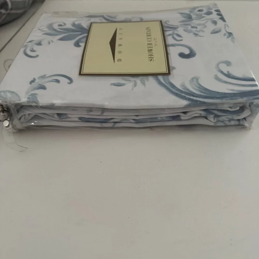 Domain Anne Marie Blue and White Shower Curtain New in Package 72 x 72 inches